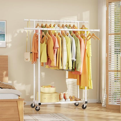 HYSEYY Double Rods Clothes Rack, Rolling Clothing Rack - Image 8