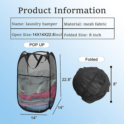 Pop Up Laundry Hamper Pack of 2 Mesh Collapsible Laudry Baskets - Image 6