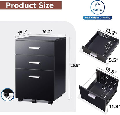 DEVAISE 3 Drawer Wood Mobile File Cabinet, Rolling Filing Cabinet - Image 3