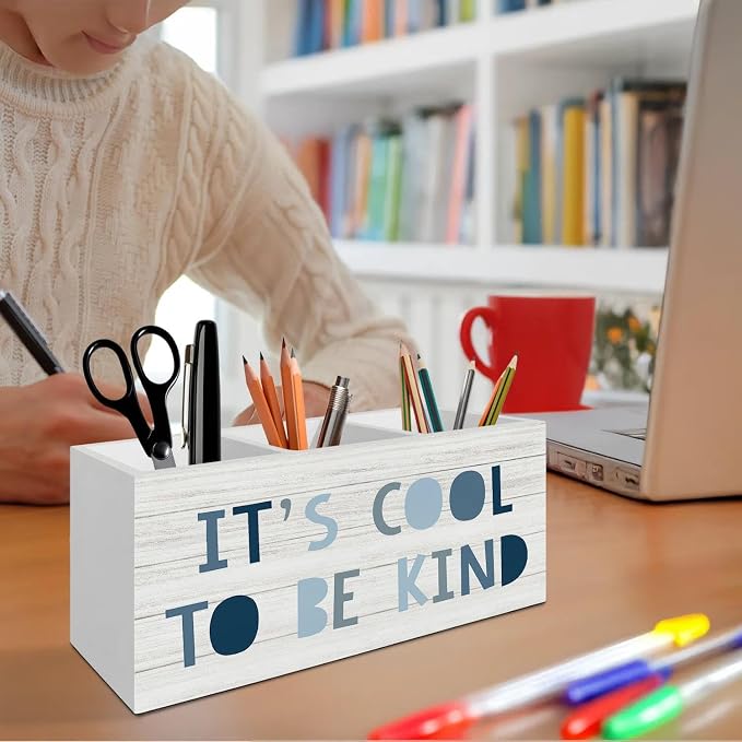 Boho Blue Pen Pencil Holder Organizer - Image 4