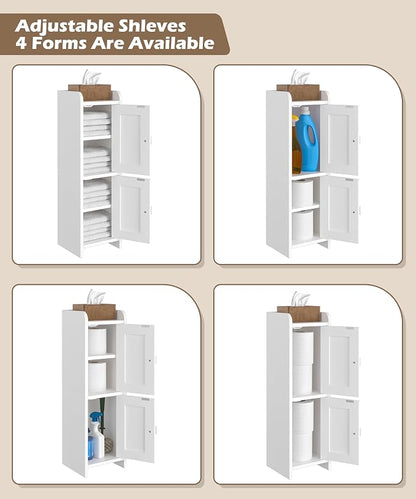 Akxomel Small Bathroom Cabinet Narrow Toilet Paper Organizer White | 7.9''D x - Image 6