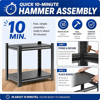 2-Tier Heavy Duty Metal Bookshelf, 1000LBS Adjustable Industrial Bookcase - Image 7