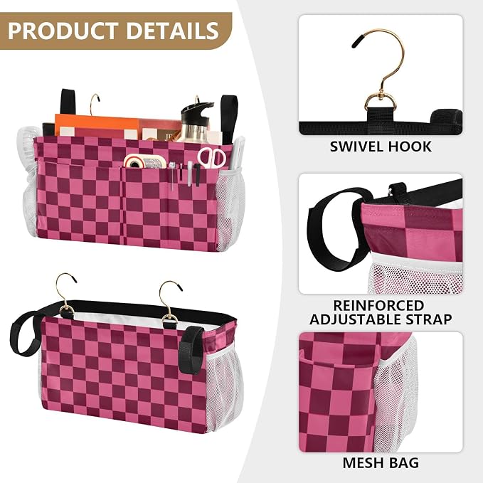 Checkered Hot Pink Bedside Caddy - Image 5