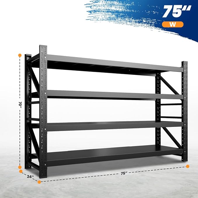 MIIIKO 75" W Storage Shelves, 8000LBS Metal Garage Storage Shelving, Heavy Duty - Image 2