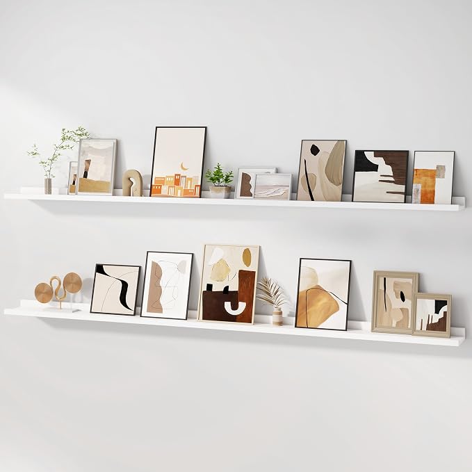 Floating Picture Ledge Shelves for Wall Set of 2, 72 Inches Picture Ledge Shelf by FunMemories