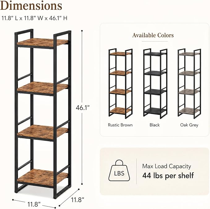 BYFU 4 Tier Bathroom Storage Open Shelf Rustic Brown Metal Corner Rack | 46.1" - Image 2