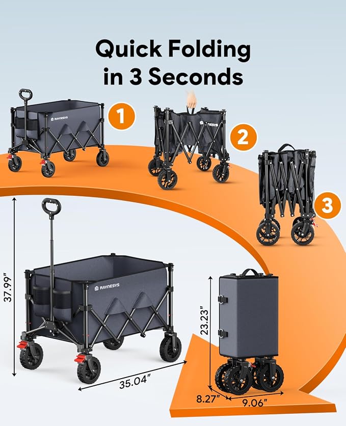 Wagons Carts Foldable, Collapsible Foldable Wagon 330lbs Capacity, 180L Large - Image 9