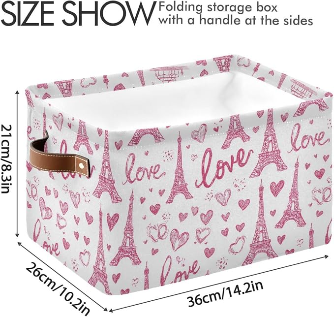 Pink Paris Eiffel Tower Rectangular Storage Bins Box Foldable Shelf Basket - Image 3