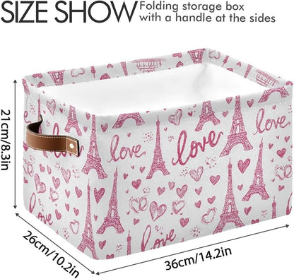 Pink Paris Eiffel Tower Rectangular Storage Bins Box Foldable Shelf Basket - Image 3