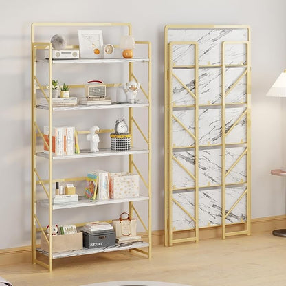 JSB 6 Tier No Assembly Folding Bookshelf, 30.3" Wide Foldable Storage Bookcase - Image 4