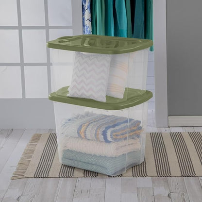 70 Quart Large Clear Plastic Storage Bin, 24 5/8" x 18 3/4" x 13 7/8 | Green Lid - Image 4