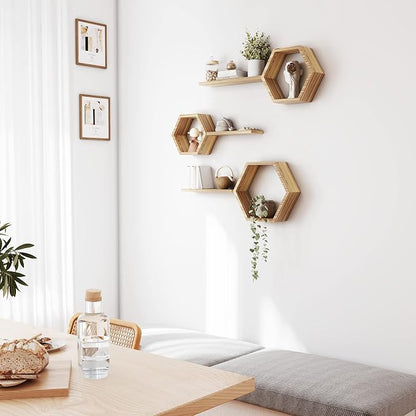 Wooden Hexagon Floating Shelves Wall Mounted - Image 7