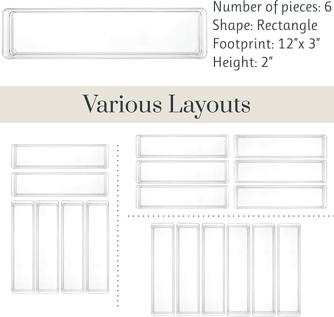 STORi SimpleSort 6-Piece Stackable Clear Drawer Organizer Set | 12" x 3" x 2" - Image 5