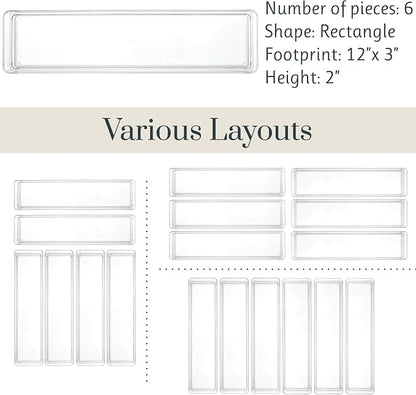 STORi SimpleSort 6-Piece Stackable Clear Drawer Organizer Set | 12" x 3" x 2" - Image 5
