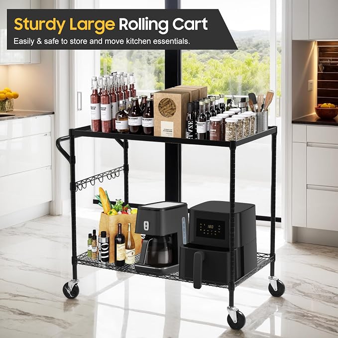 WDT 2-Tier Utility Cart with Wheels, Metal Cart with 1000LBS Capacity, NSF - Image 6