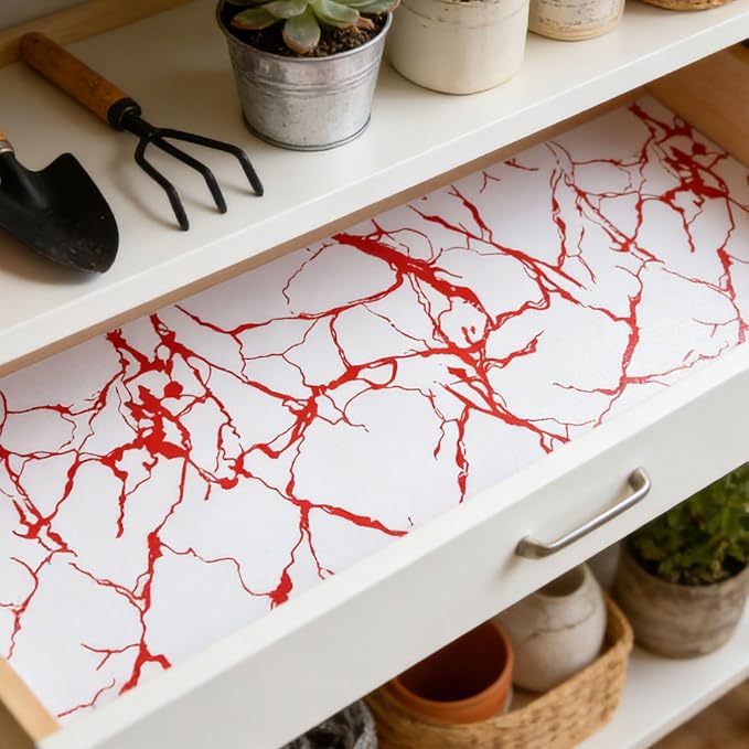 Red Marble Pattern Shelf Liner, Non-Adhesive Non-Slip Thickened Drawer Liner - Image 6