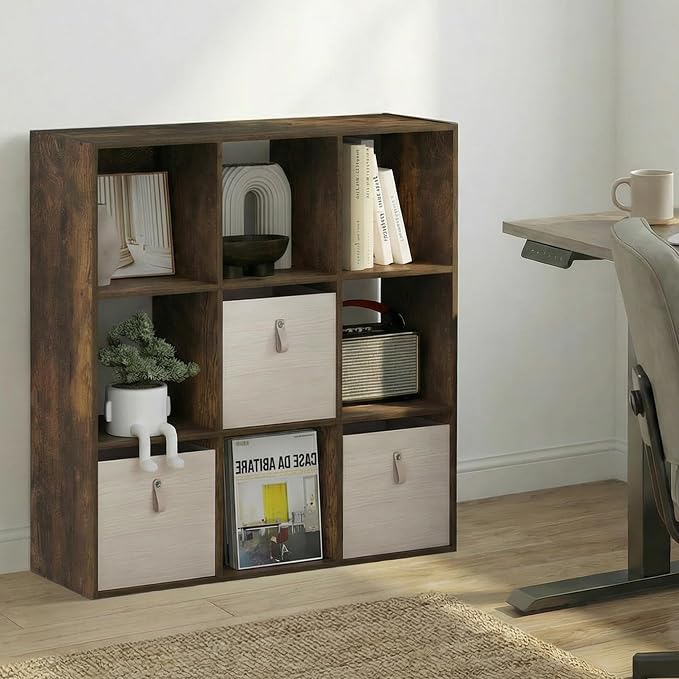 Furinno PELLI Book Shelf, 9-Cube Bookshelf, 3x3 Cube Storage Organizer Bookcase - Image 2