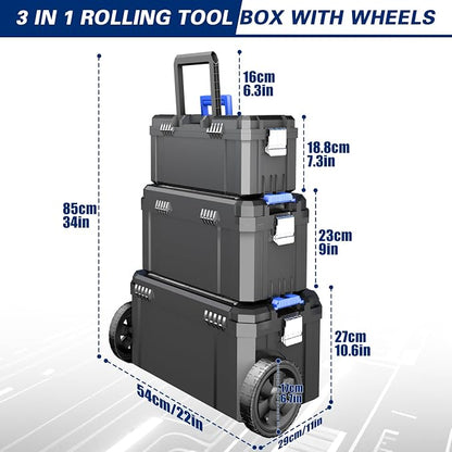 3 IN 1 Rolling Tool Box With Wheels, Stackable Tool Box, Modular Tools Storage - Image 2