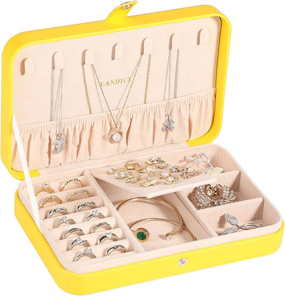 LANDICI Small Jewelry Box for Women Girls, PU Leather Travel Jewelry Organizer by LANDICI