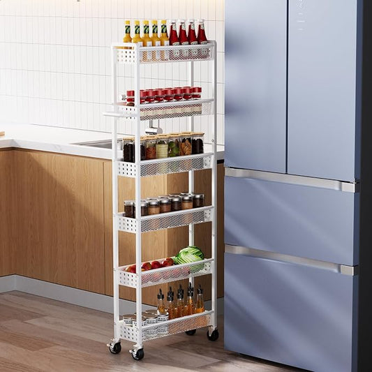 6 Tier Slim Storage Cart with Wheels, Metal Narrow Spice Cabinet Mobile by Xpatee