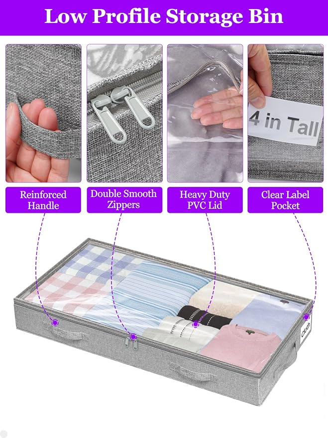 Below 4 Inches High Under Bed Storage, Low Profile Underbed Storage Containers - Image 6