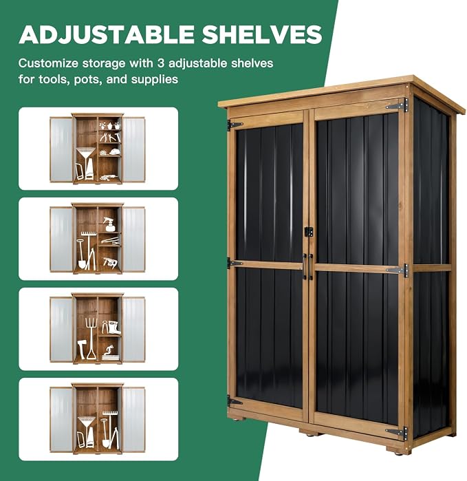 Ketive Outdoor Storage Cabinet, Wood & Metal Storage Shed - Image 7