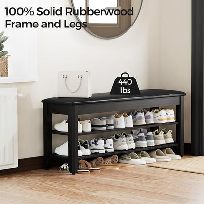 Homleke 2-Tier Solid Wood Shoe Rack Bench - Image 3
