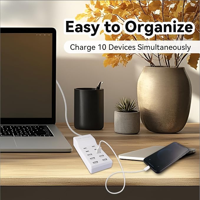 USB Charging Station with 6 USB-A & 4 USB-C Ports, 50W 10A USB Charger Block - Image 6