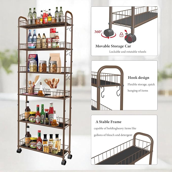 6-Tier Slim Storage Cart with Wheels, 6in Narrow Rolling Shelf, Sturdy Slim - Image 6