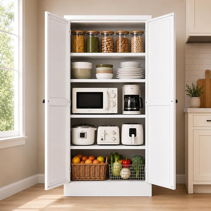 AQY Kitchen Pantry Cabinet, Freestanding Cupboard, Metal Pantry Cabinets by AQY