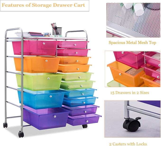 Giantex 15 Drawer Rolling Storage Cart Tools Scrapbook Paper Office School - Image 5