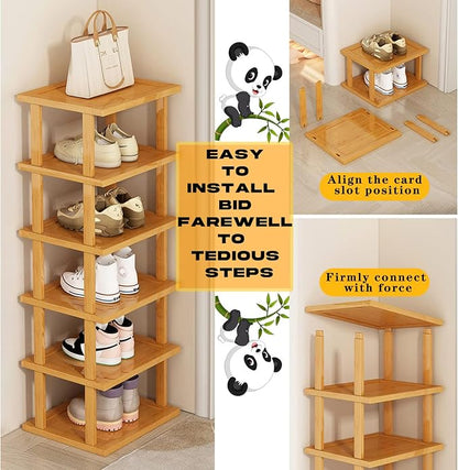 Bamboo Shoe Rack 12 Tier- Vertical Shoe Rack - Image 8
