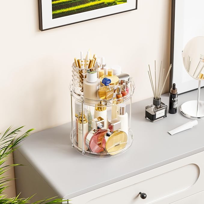 Yieach Clear 360 Rotating Bathroom Counter Organizer, 2 Tier Spinning Perfume - Image 2