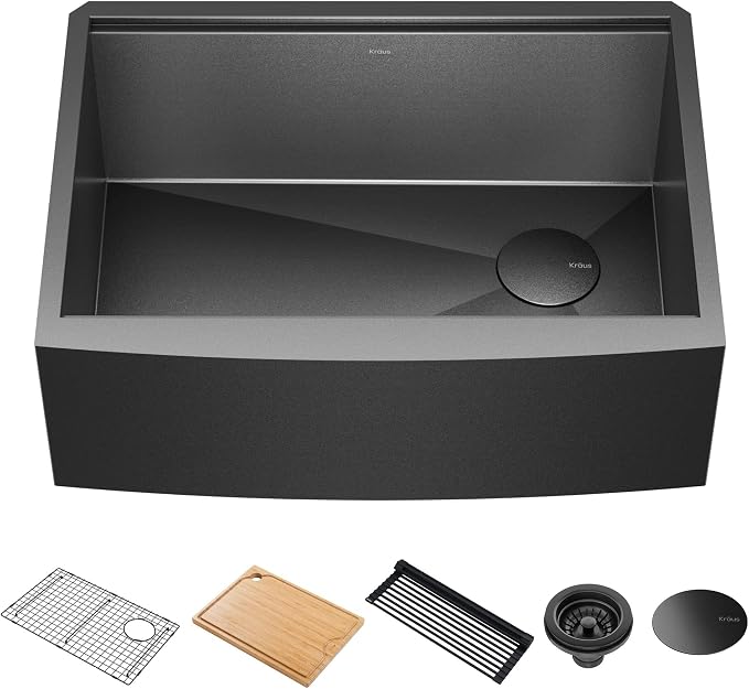 KRAUS Kore Workstation 27-inch Farmhouse Apron Front 16 Gauge Black Stainless - Image 19