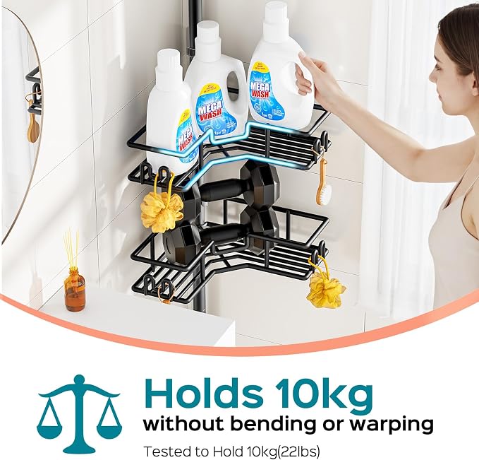 HAMITOR Shower Caddy Tension Pole: 4-Tier Adjustable Corner Bathroom Organizer - Image 5