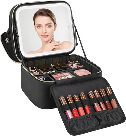 Relavel Makeup Bag with LED Mirror, Small Travel Makeup Case with Rechargeable by Relavel