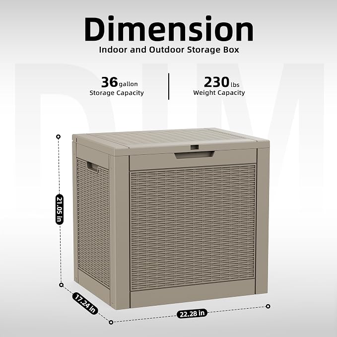 DRATO 36 Gallon Outdoor Storage Box Waterproof, Lockable Resin Deck Box - Image 2