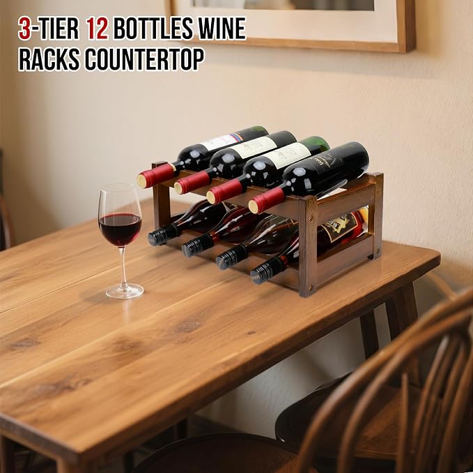 Bamboo Wine Rack, 2-Tier 8 Bottles Wine Storage Cabinet Shelf, Easy-Assembly - Image 2