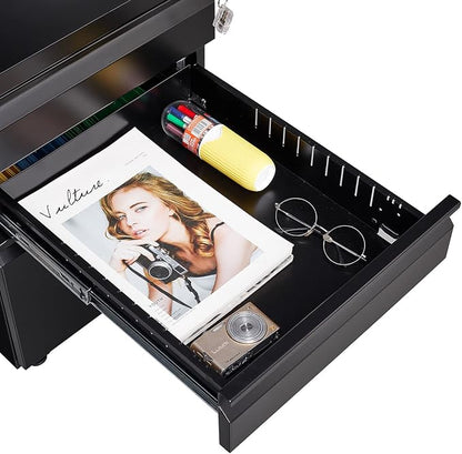 3-Drawer Lockable Mobile File Cabinet – Metal A4/Letter/Legal Size Storage - Image 5