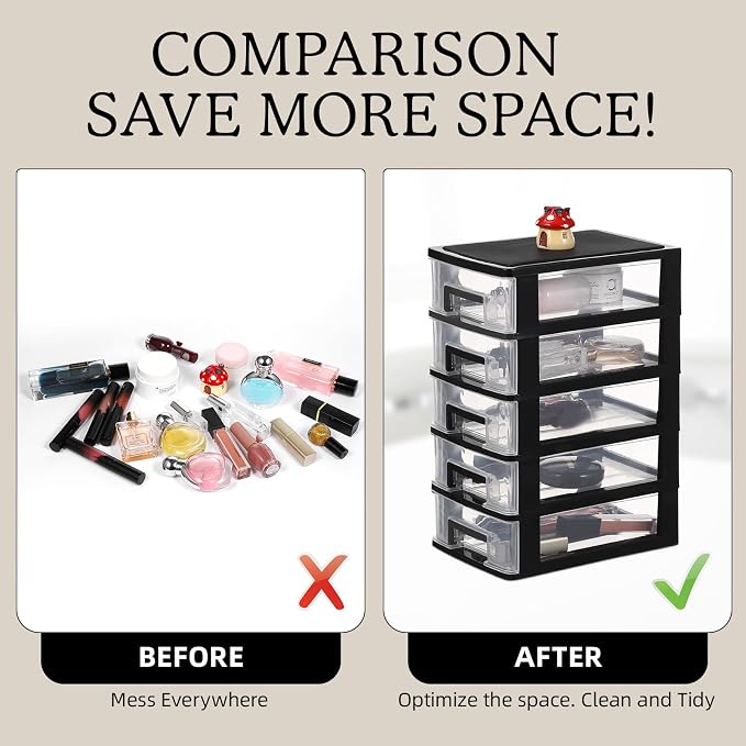 Cabilock 5 Drawer Plastic Storage Organizer Clear Desktop Drawer Storage Cabinet - Image 5