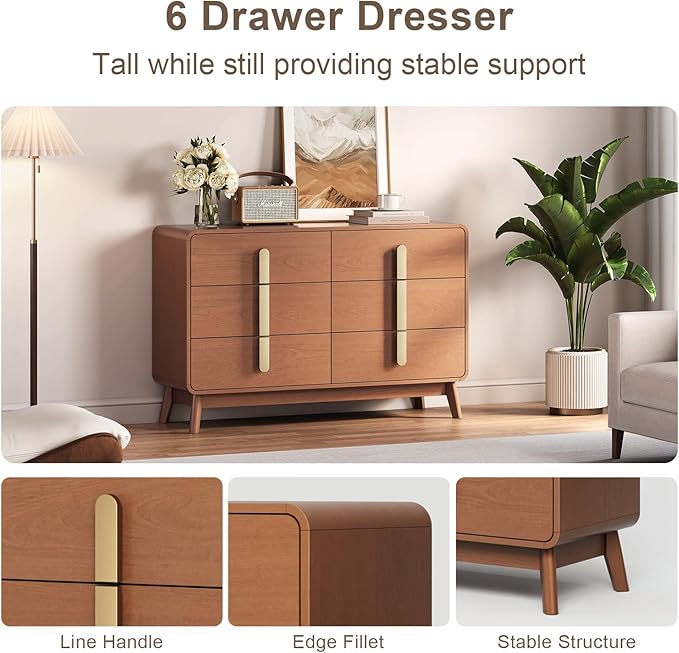 Mid Century Modern Bedroom Set, 6 Drawer Dresser and Nightstand Sets - Image 6