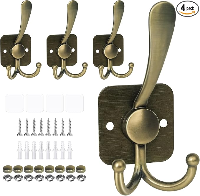 VIS'V 3 Prong Coat Hooks Wall Mount, Metal Self Adhesive Entryway Wall Hooks by VISV