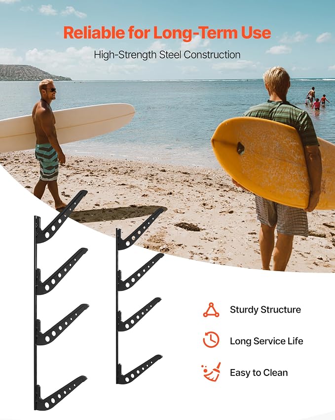 VEVOR Surfboard Wall Mount, 4 Tiers Horizontal Surfboard Rack - Image 4