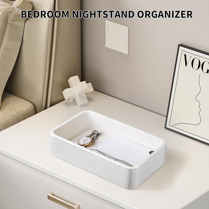 PU Leather Valet Tray Organizer, Small Nightstand Organizer Bedside Desktop - Image 4