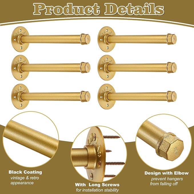 BTSKY 6 Pack Clothes Rack with Screws, 10 Inch Metal Industrial Pipe Clothes Bar - Image 9