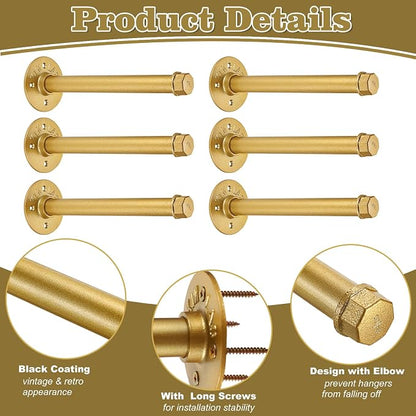BTSKY 6 Pack Clothes Rack with Screws, 10 Inch Metal Industrial Pipe Clothes Bar - Image 9