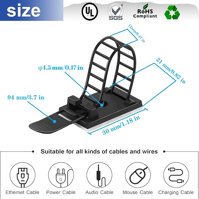 Adjustable 3M Adhesive Cable Management Clips 50Pcs, Large self Adhesive Cable - Image 3