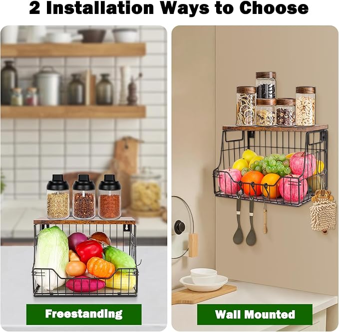 Livabber Fruit Basket for Kitchen, Metal Fruit Vegetable Storage Bin - Image 6