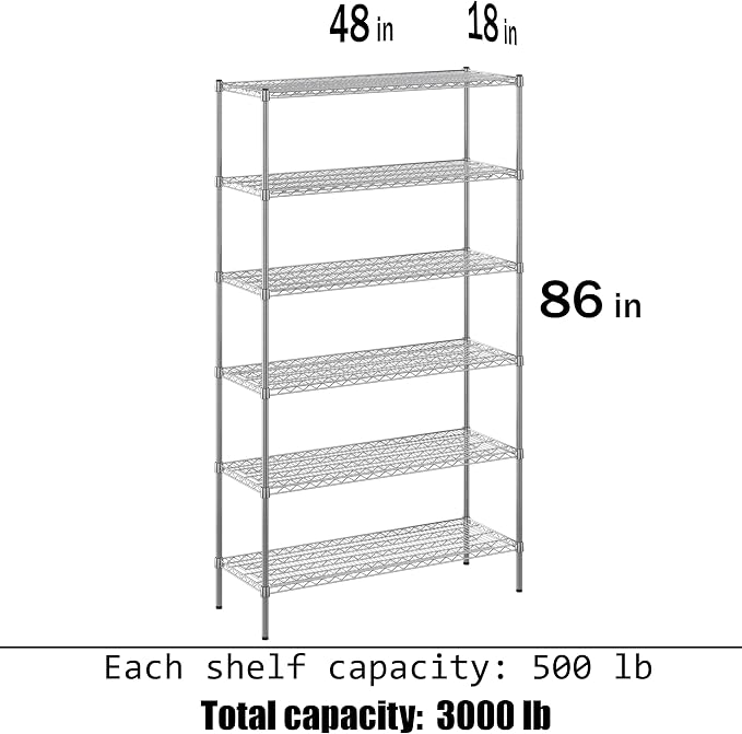 18" Deep x 48" Wide x 86" Height Wire Shelving Kit | 6-Tier | NSF Commercial - Image 3