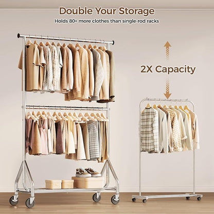 HYSEYY Heavy Duty Clothes Rack, Double Rod Clothing Rack - Image 2